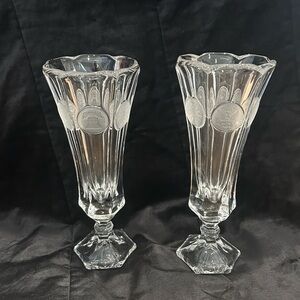 2pieces- VINTAGE Fostoria Coin Glass Bud Vase - Clear Frosted Medallion